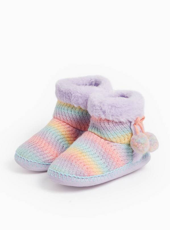 Pastel Rainbow Knitted Faux Fur Lined Slipper Boots 6-7 Infant